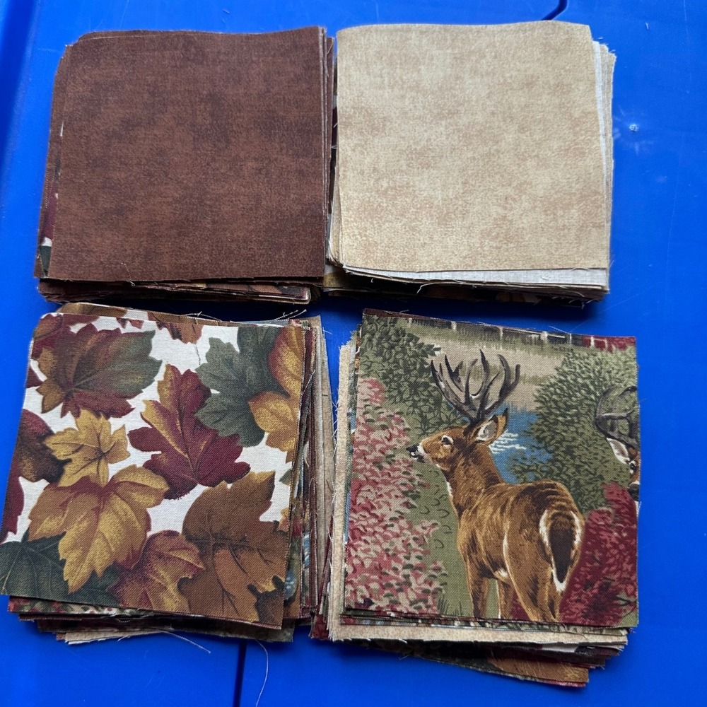 198 4-Inch Fabric Squares Quilt Charm Pack Deer Wildlife Fall Leaves Nature